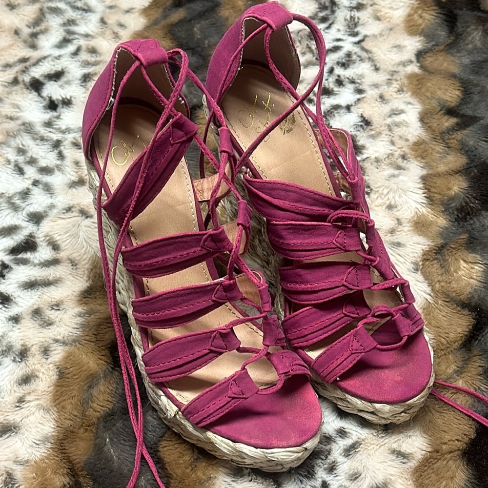 Vintage Victoria Secret Colin Stuart Caged Espadrille Wedges Basket Weave